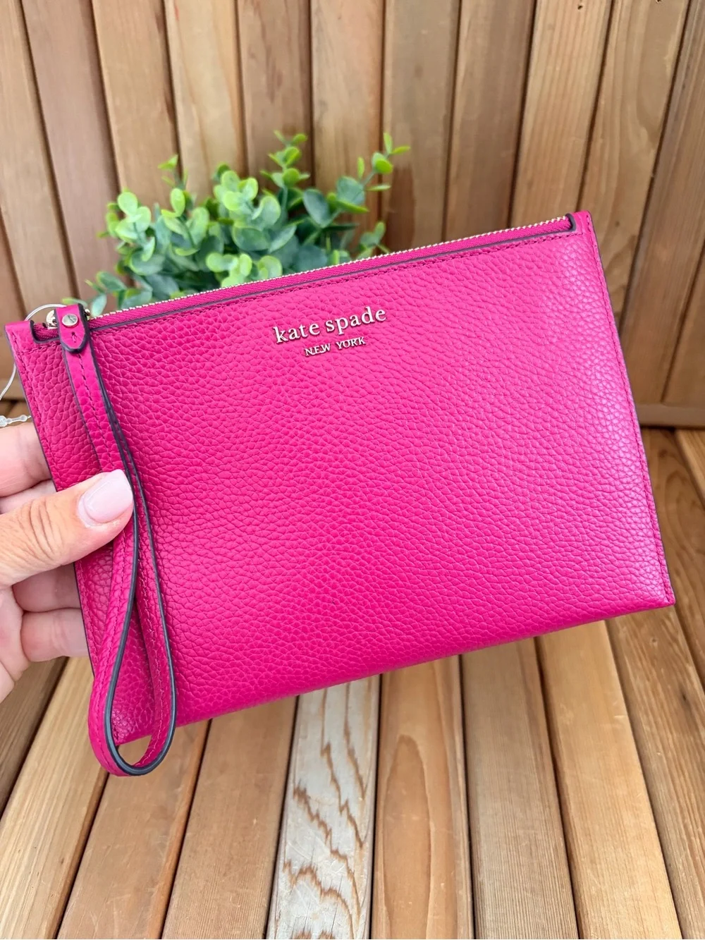 Kate Spade Keaton in Anemone Magenta Pink Leather Wristlet,